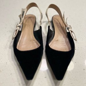 Christian Dior black velvet sling back flats. Size 37.5